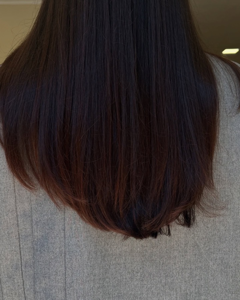 Dark hair with sun-kissed highlights